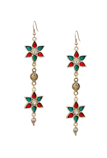 Double Flower Afghan German Silver Earrings